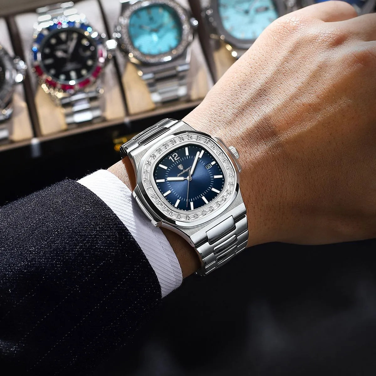 POEDAGAR Diamond Luxury Quartz Men's Watch