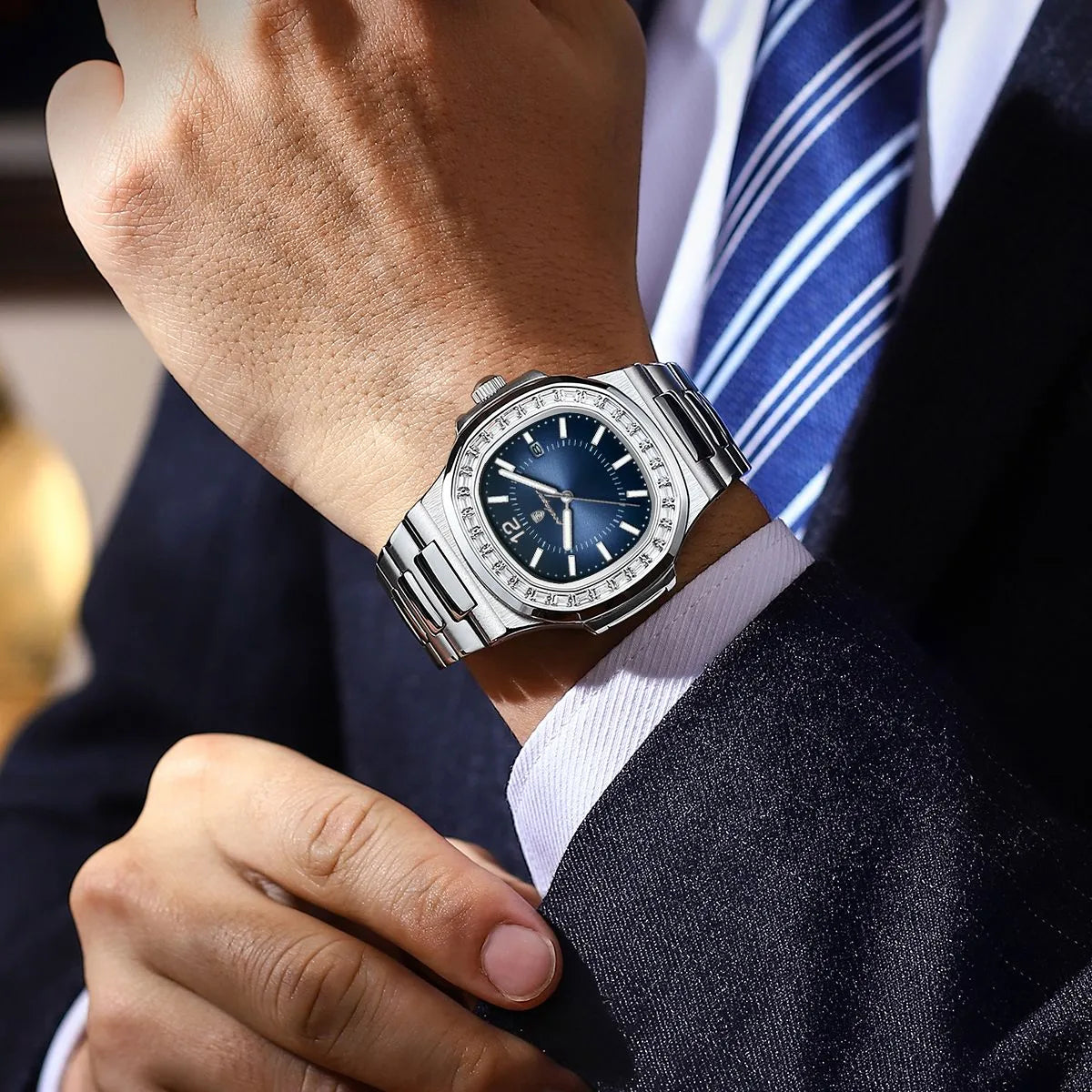 POEDAGAR Diamond Luxury Quartz Men's Watch